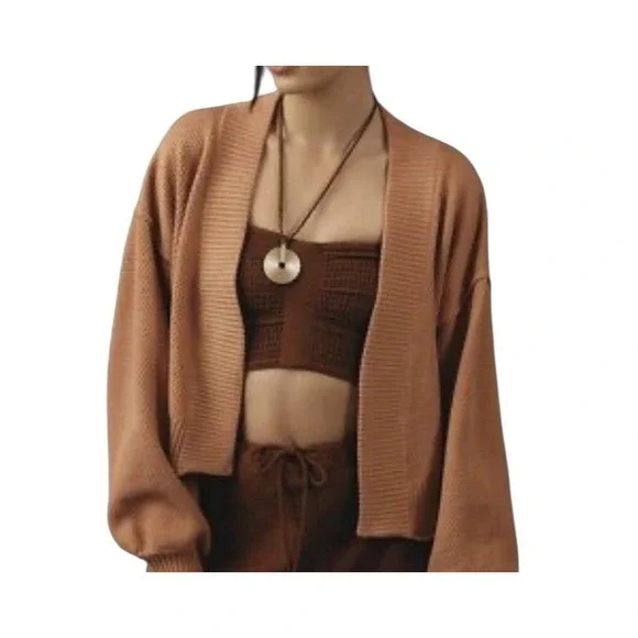 Anthropologie Flat White Crop Cardigan Women's Sweater Waffle One Size - Picture 1 of 9